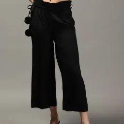 SHOWOFF Black Striped Straight Fit Mid Rise Parallel Trousers-image-51
