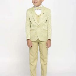 Kids Island Boys Green & White Jacquard Full Sleeves Suit Set-image-44