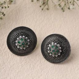 Priyaasi A Circle of Studs Adorned with Green Stones Stud Earrings-image-85