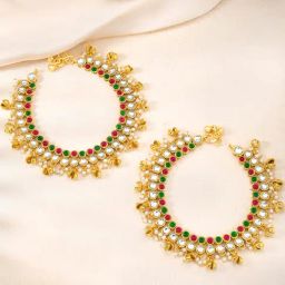Peora Gold Plated Pink Green Synthetic Stone & Beads Anklet-image-58