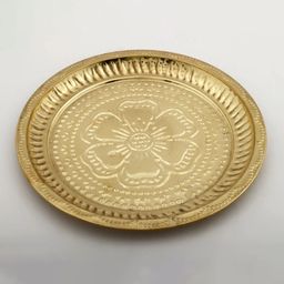 Exotic India Gold-Toned Floral Design Brass Pooja Thali-36