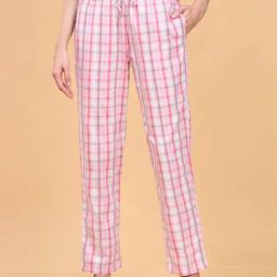 Enamor Orchid Pink Cotton Chequered Lounge Track Pants-picture-28