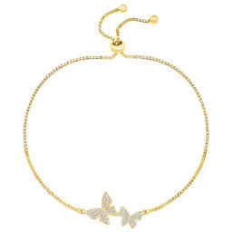 Peora Gold Plated Cubic Zirconia Studded Butterfly Style Adjustable Bracelet-image-29