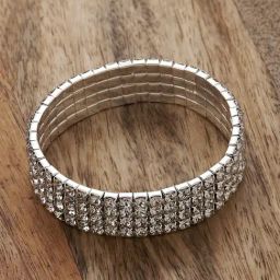 Accessorize London Silver Wide Crystal Cupchain Stretch Bracelet-14