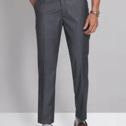 AD by Arvind Dark Grey Regular Fit Flat Front Trousers-image-95