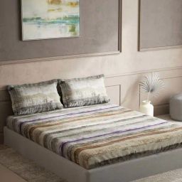 DDecor Brown & Grey Cotton 136 TC Queen Size Bedsheet With Pillow Covers-image-83