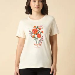Van Heusen Beige Cotton Relaxed Fit Printed T-Shirt-image-75