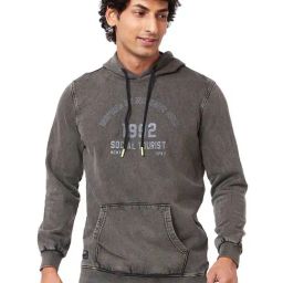 Spykar Grey Slim Fit Printed Hooded Sweatshirt-11