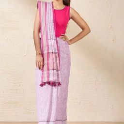 Taneira Lilac Cotton Printed Saree With Unstitched Blouse-picture-16