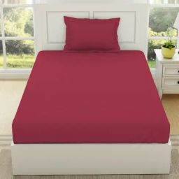 Spaces Solid Red 144 TC Cotton Single Bed Sheet with 1 Pillow Cover-image-70