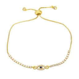 Peora Gold Plated Cubic Zirconia Studded Evil Eye Adjustable Bracelet-image-32