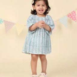 Fabindia Infant Girls Blue Cotton Floral Dress-image-26