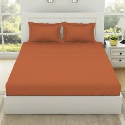 Spaces Solid Brown 144 TC Cotton King Bed Sheet with 2 Pillow Covers-image-54