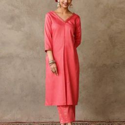 Akiso Coral Parv Front Pleat Solid Kurta-picture-16