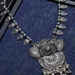 Panash Silver Toned German Silver Oxidized Tribal Statement Necklace-41