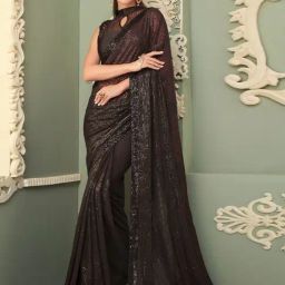 Saree Mall Brown Embellished Saree With Unstitched Blouse-image-32