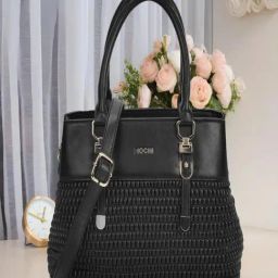 Mochi Black Textured Medium Satchel-29