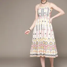 Label Ritu Kumar White Cotton Blend Embroidered A Line Midi Dress-image-38