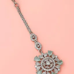 TANAIRA Silver-Plated American Diamond Studded Maang Tikka-picture-32