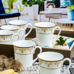 SONAKI White & Gold Bone China Tea & Coffee Mugs (180ml) - Set of 6-11