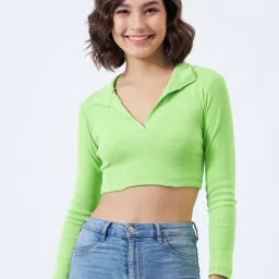 COLOR CAPITAL Green Cotton Slim Fit Crop Top-picture-25
