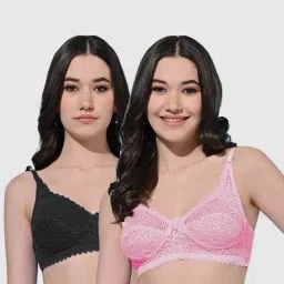 FIMS: Fashion is my Style Black & Pink Lace Work Bralette Bras - Pack Of 2-picture-46