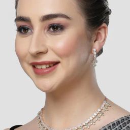 Karatcart Rose Gold-Plated Light Green Cubic Zirconia Studded Floral Design Necklace Set for Women-29