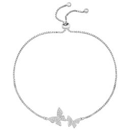 Peora Silver Plated Cubic Zirconia Studded Butterfly Style Adjustable Bracelet-image-4