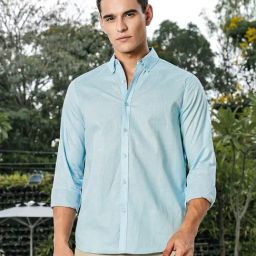 Thomas Scott Sky Blue Slim Fit Solid Shirt-picture-14