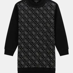 Guess Girls Black Cotton Blend Embellished Dress-picture-38