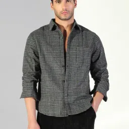 Showoff Grey Cotton Relaxed Fit Checks Shacket-image-9