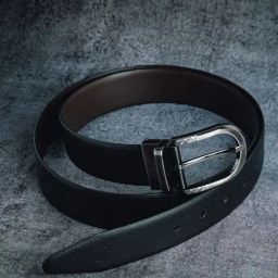 James Aston Mini Hexagono Black & Brown Leather Solid Reversible Belt-image-12