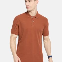 Octave Brown Cotton Regular Fit Polo T-Shirt-image-8