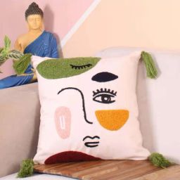STITCHNEST Multicolor Polycotton Hand Crafted Embroidered Bohemian Face Cushion Cover-image-44