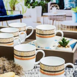 SONAKI White Bone China Tea & Coffee Mugs (180ml) - Set of 6-7