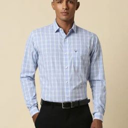 Men Blue Slim Fit Check Full Sleeves Formal Shirts-7