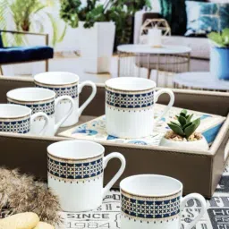 SONAKI White & Blue Bone China Tea & Coffee Mugs (120ml) - Set of 6-image-41