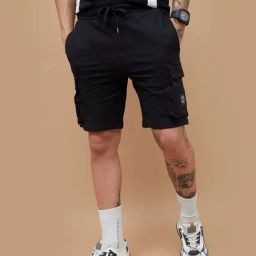 Fame Forever By Lifestyle Black Cotton Regular Fit Cargo Shorts-image-89