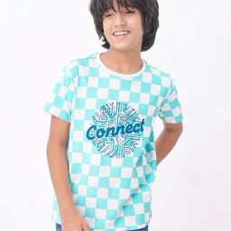 Edheads Kids Blue & Grey Cotton Chequered T-Shirt-16