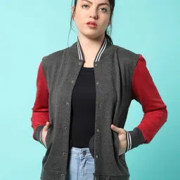 Campus Sutra Grey & Maroon Cotton Textured Jacket-image-58