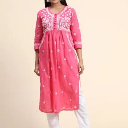 House Of Kari HOK Noor Hand Emb Kurta with pocket Pink-image-26