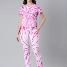 SHOWOFF Pink & White Cotton Blend Tie - Dye Tracksuit-picture-45
