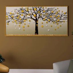 Art Street Gold & Black Polka Tree Large Panel Wall Art Print-picture-34