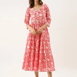Divena Pink Floral Print Maxi Dress-image-19