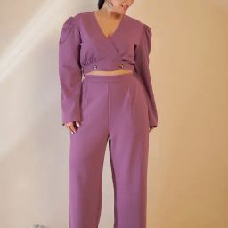CURVE BY KASSUALLY Purple Crop Blazer With Pants-image-27