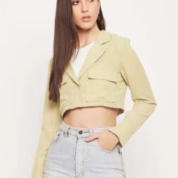 MADAME Sage Green Cotton Cropped Jacket-12