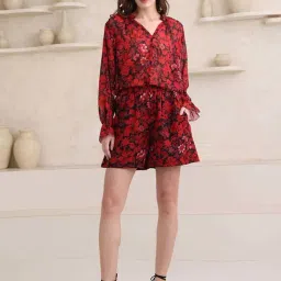 Purvaja Red Regular Fit Floral Print Co-Ord Set-picture-5