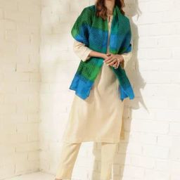Fabindia Teal Silk Hand Block Printed Stole-image-46