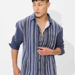 The Souled Store Blue Cotton Relaxed Fit Stripes Shirts-picture-24