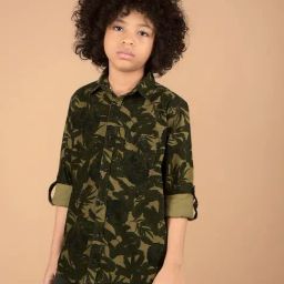 Crimsoune Club Boys Green Cotton Floral Shirt-image-87